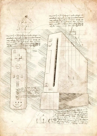 Technical drawing of a mechanical device on a textured paper background