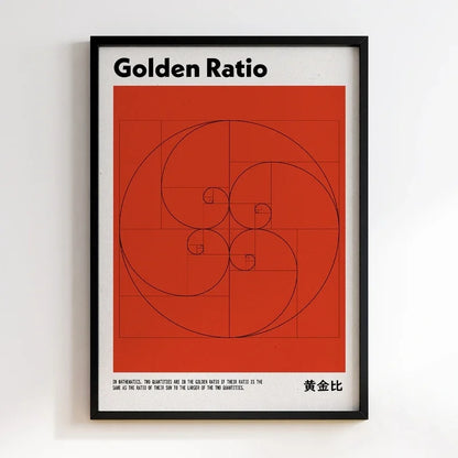 Framed poster of the Golden Ratio on a white wall