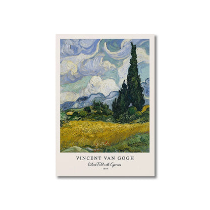 Framed artwork of Vincent van Gogh's 'Wheat Field with Cypresses' on a white background