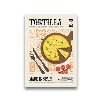 Poster of a tortilla with decorative elements on a beige background