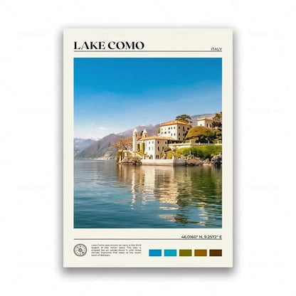 Poster of Lake Como with scenic view and text