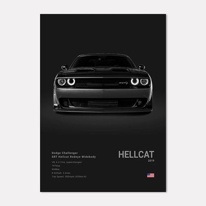 Dodge Challenger SRT Hellcat Redeye Widebody poster on a black background