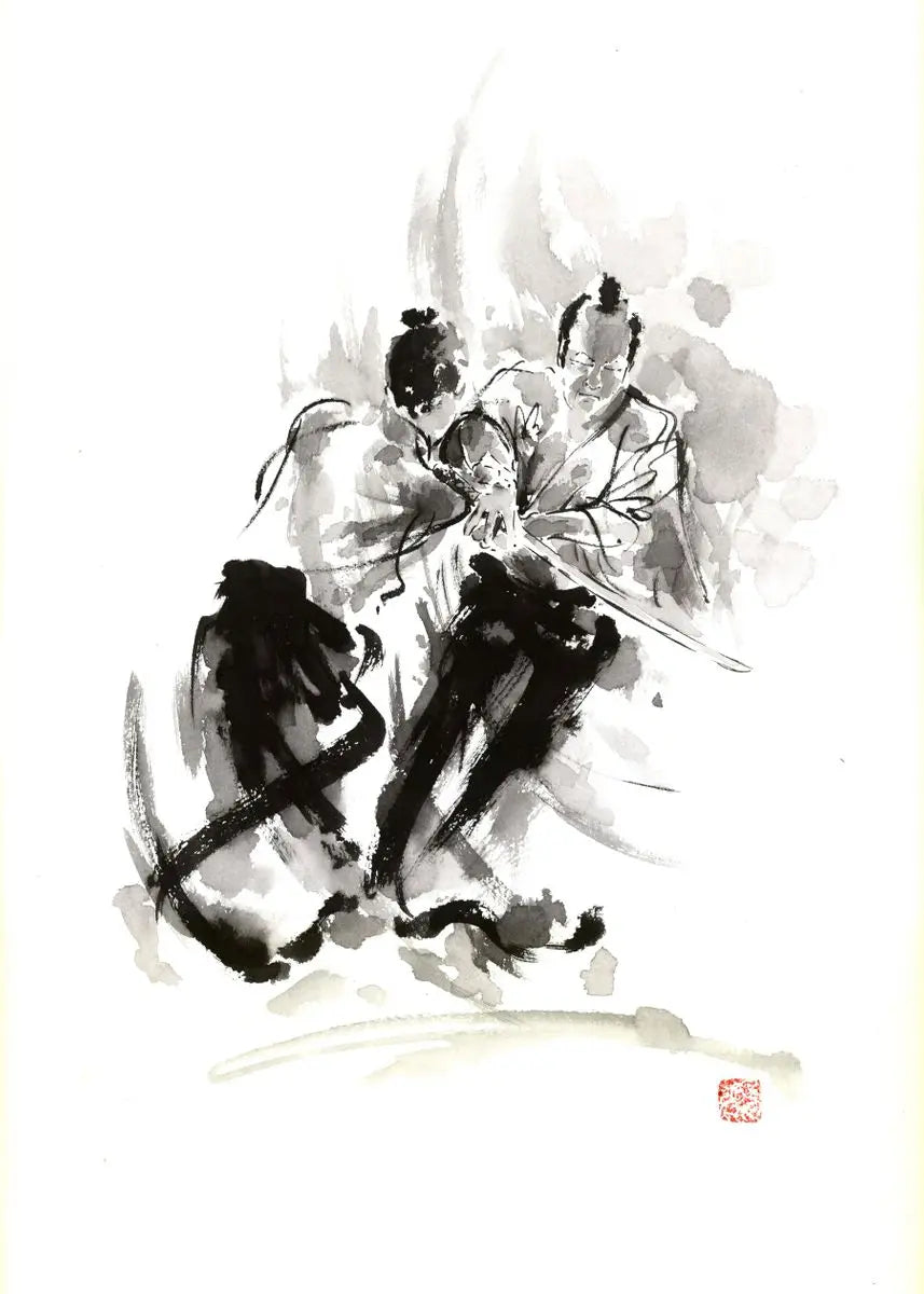 Abstract black ink brush strokes on a white background