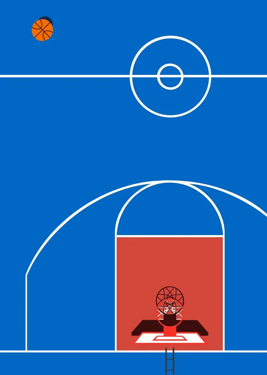 Simplified illustration of a basketball hoop on a blue background