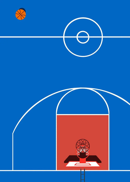Simplified illustration of a basketball hoop on a blue background