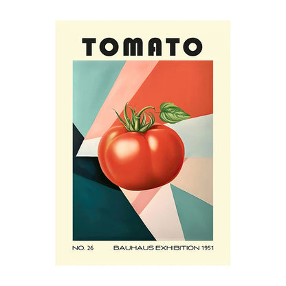 Poster of a tomato with geometric shapes and 'Bauhaus Exhibition 1931' text
