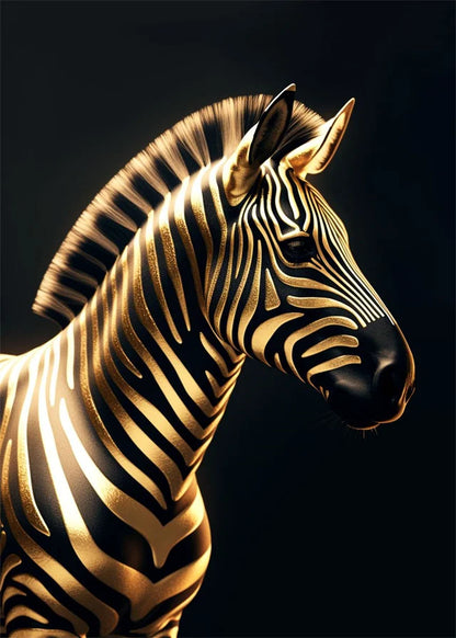 Zebra with gold and black stripes on a dark background