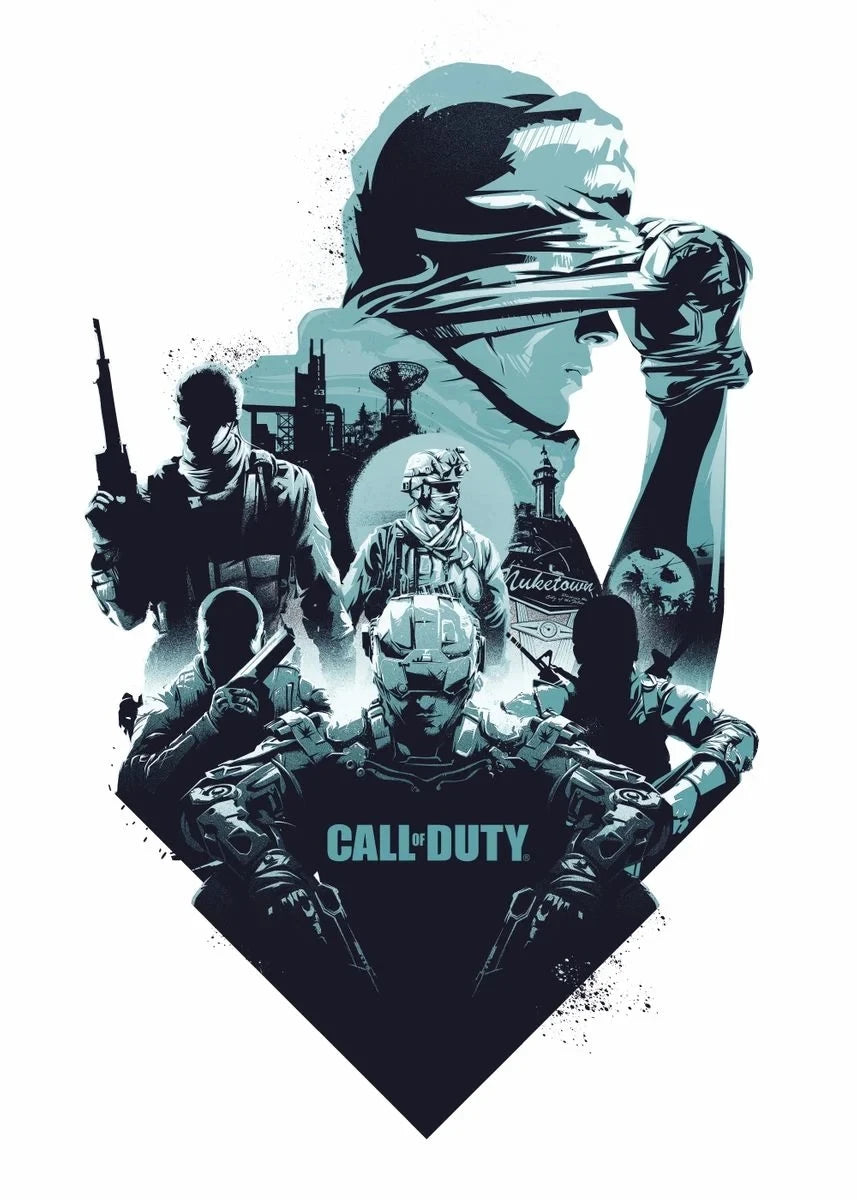 Artistic depiction of characters from a 'Call of Duty' game with a stylized design.