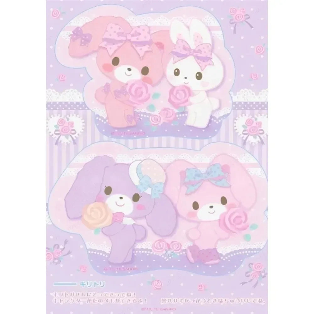 Cartoon characters with pastel colors on a purple background