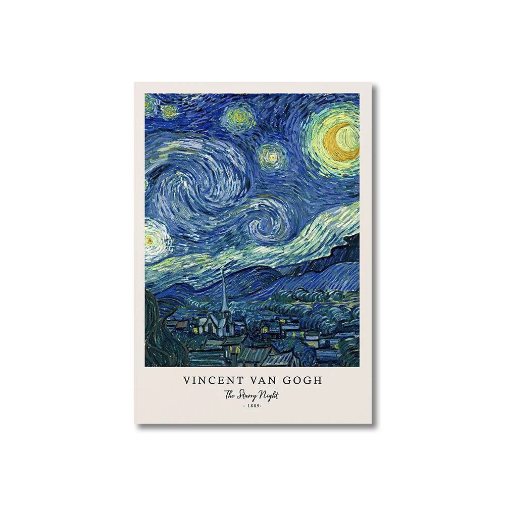 Framed print of 'The Starry Night' by Vincent Van Gogh on a white background