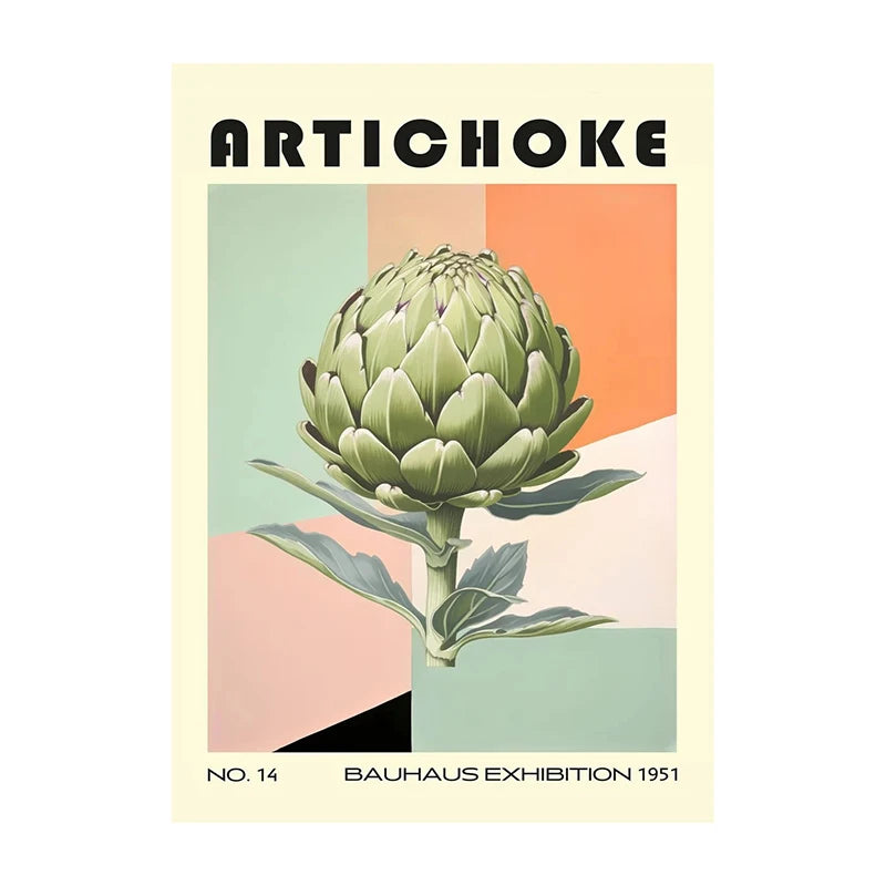 Poster of an artichoke with a colorful background and text