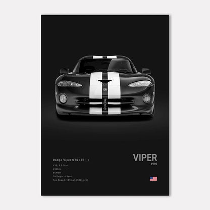 Dodge Viper GTS (SR II) poster with black and white design on a dark background