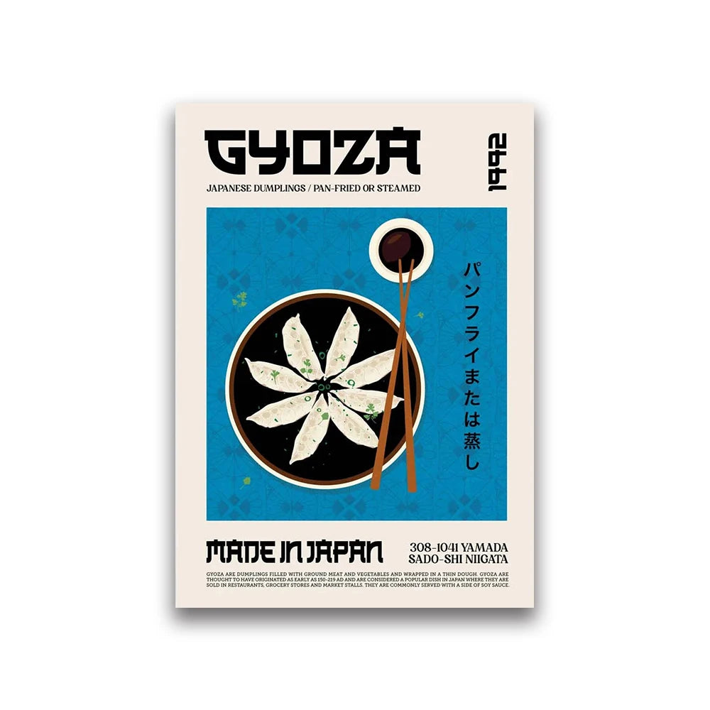Gyoza packaging with Japanese text and a blue background