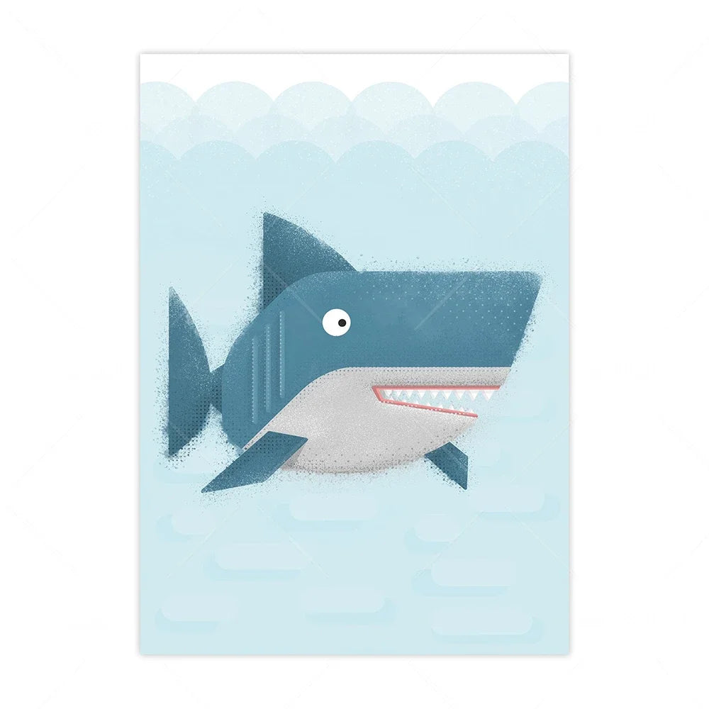 Illustration of a shark with a light blue gradient background