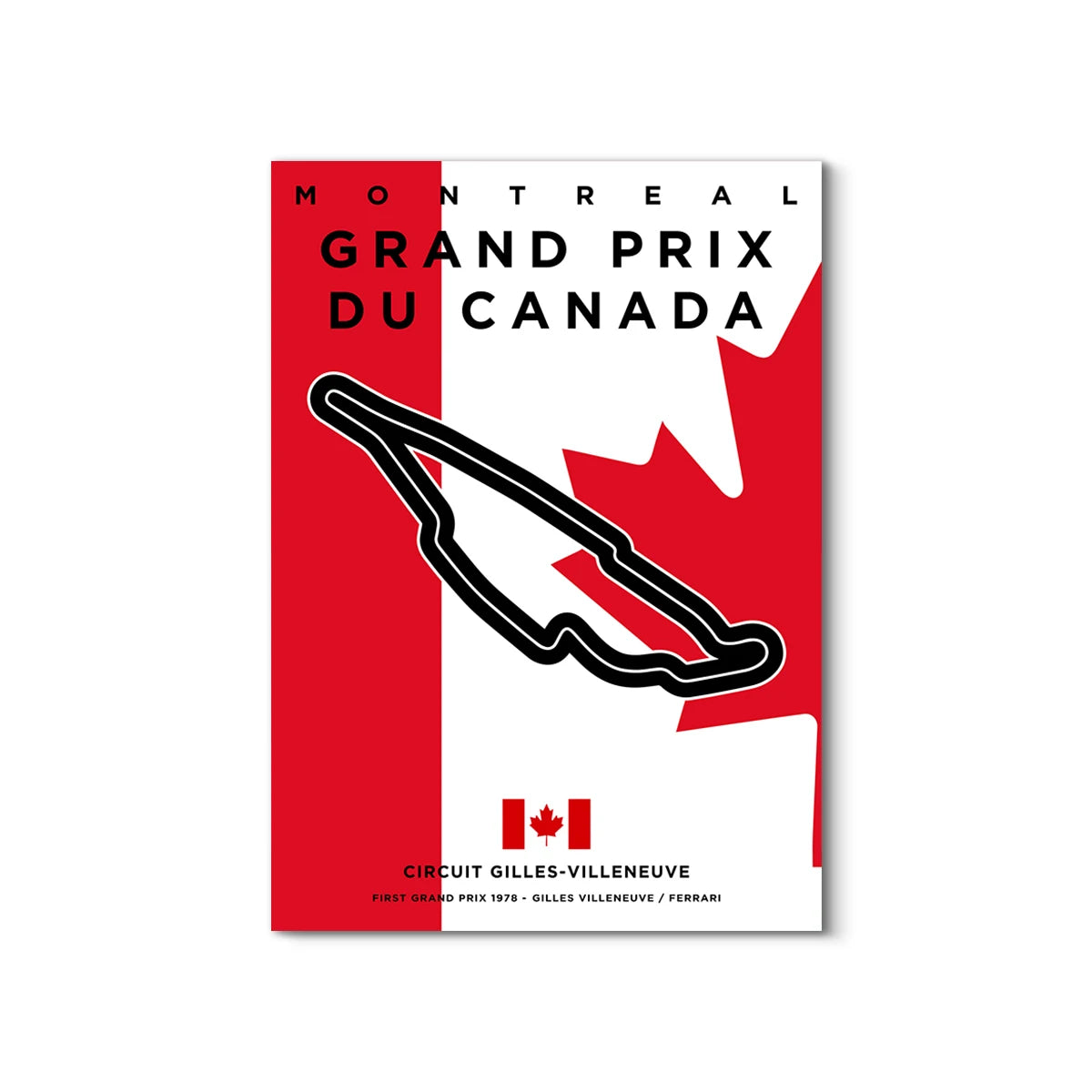 Poster of Montreal Grand Prix du Canada with track layout and Canadian flag design.