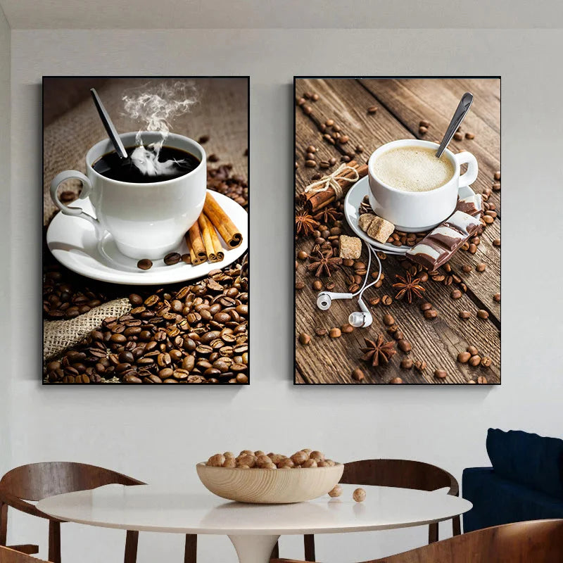Two images of coffee inside a living room