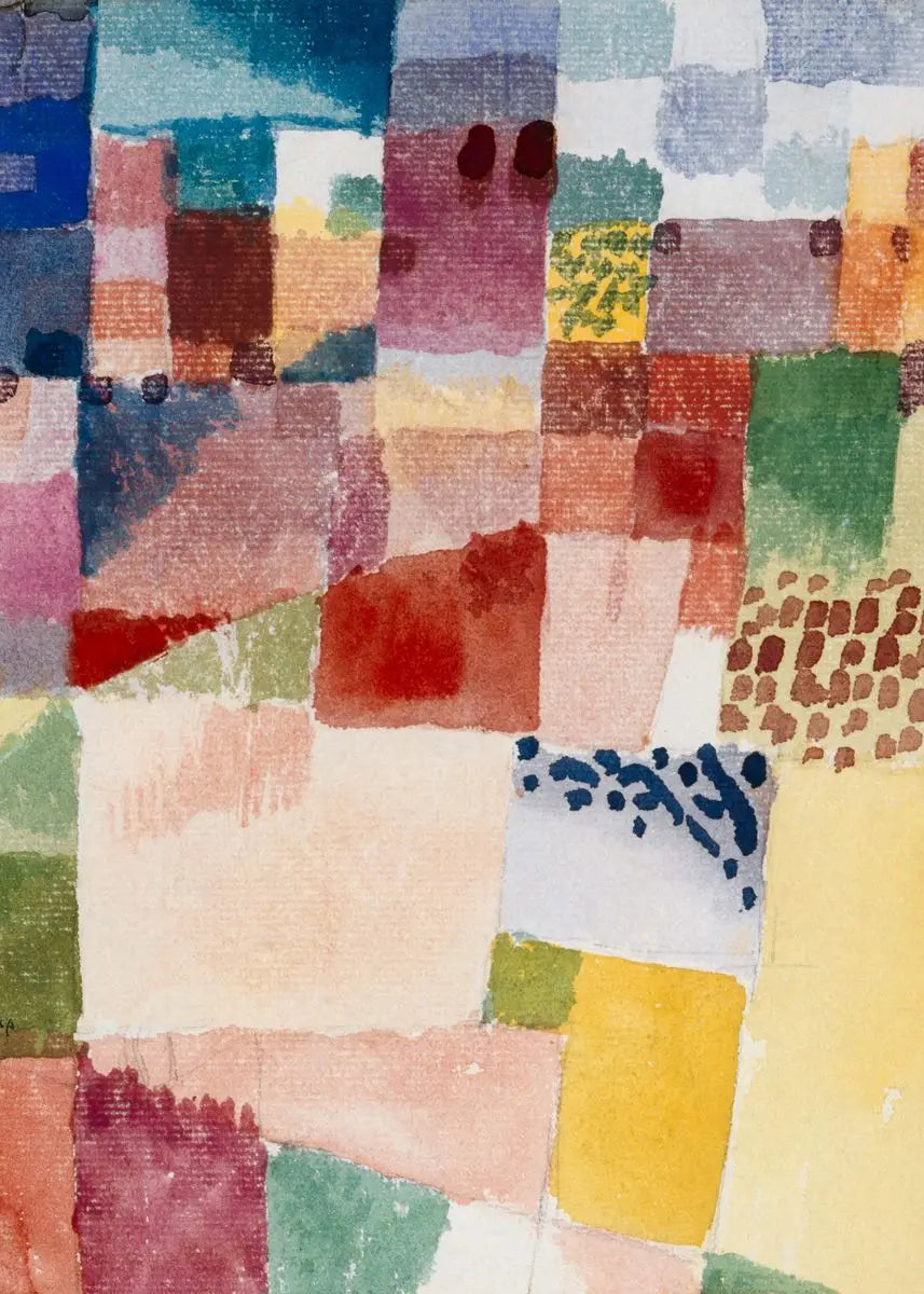 Colorful patchwork quilt with various geometric patterns