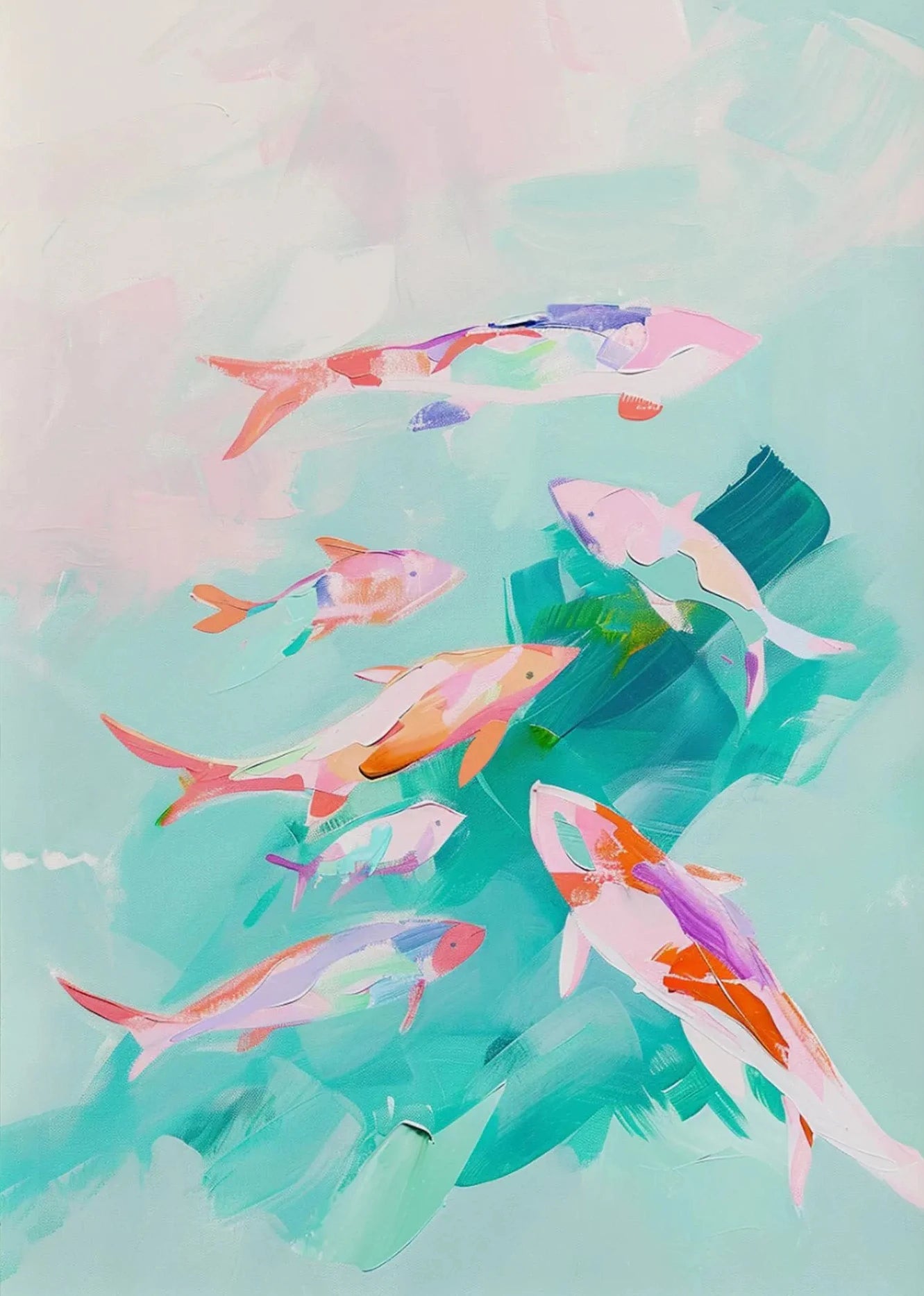 Colorful fish illustration on a watercolor background