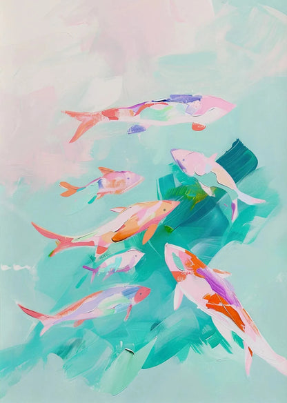 Colorful fish illustration on a watercolor background