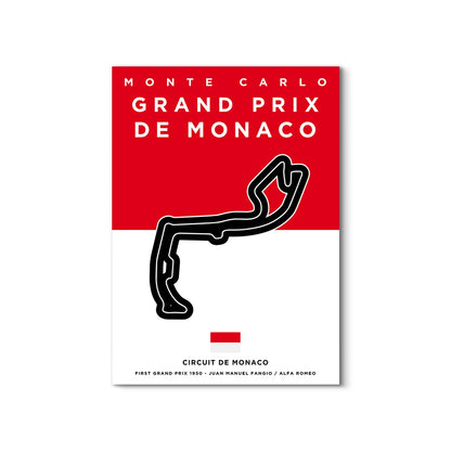 Poster of the Monte Carlo Grand Prix de Monaco with a red background and black track outline.