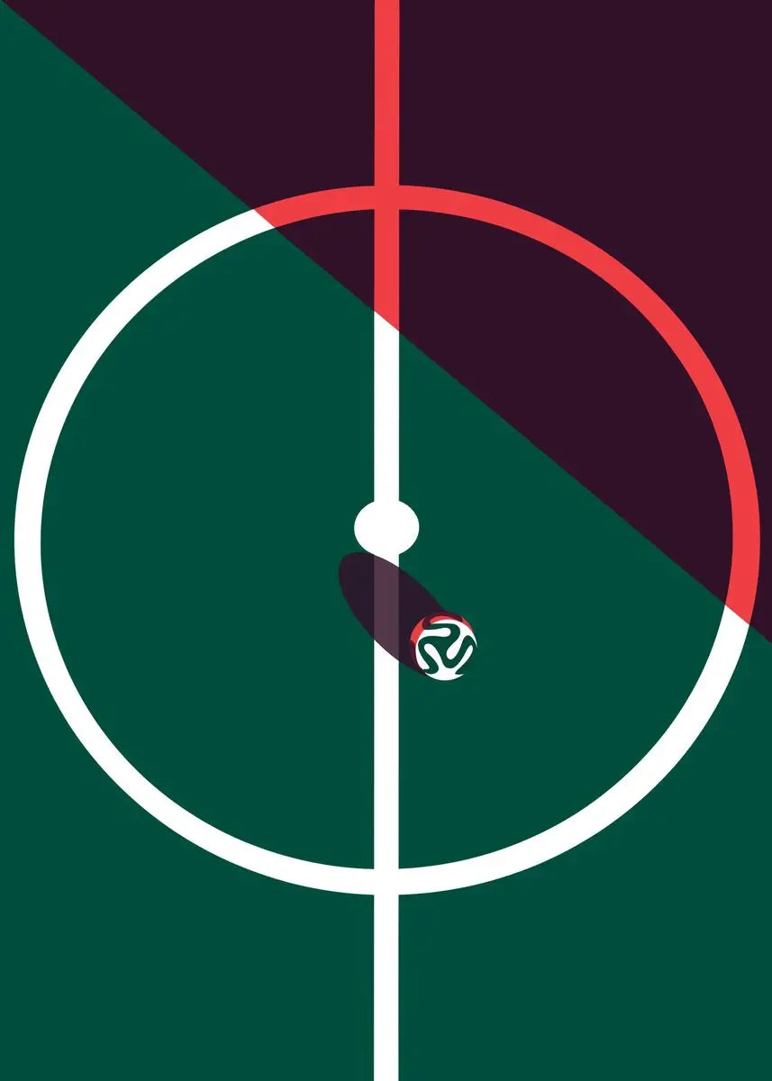 Geometric design with concentric circles and a logo on a green and purple background