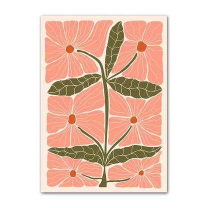 Floral design with pink flowers and green leaves on a beige background