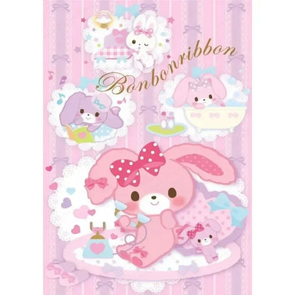 Cartoon characters with pink and purple colors on a pink background, featuring the brand 'Bonbonribbon'.