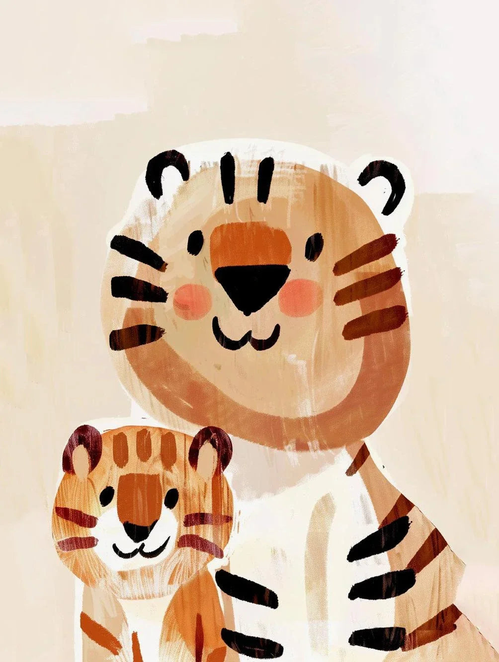 Illustration of a mother tiger and her cub on a beige background