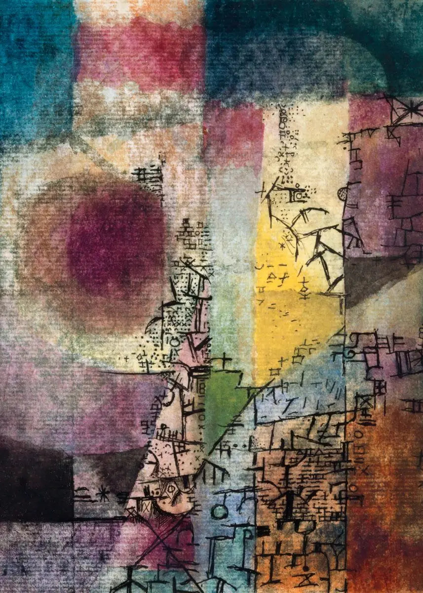 Abstract artwork with geometric shapes and patterns in multicolors