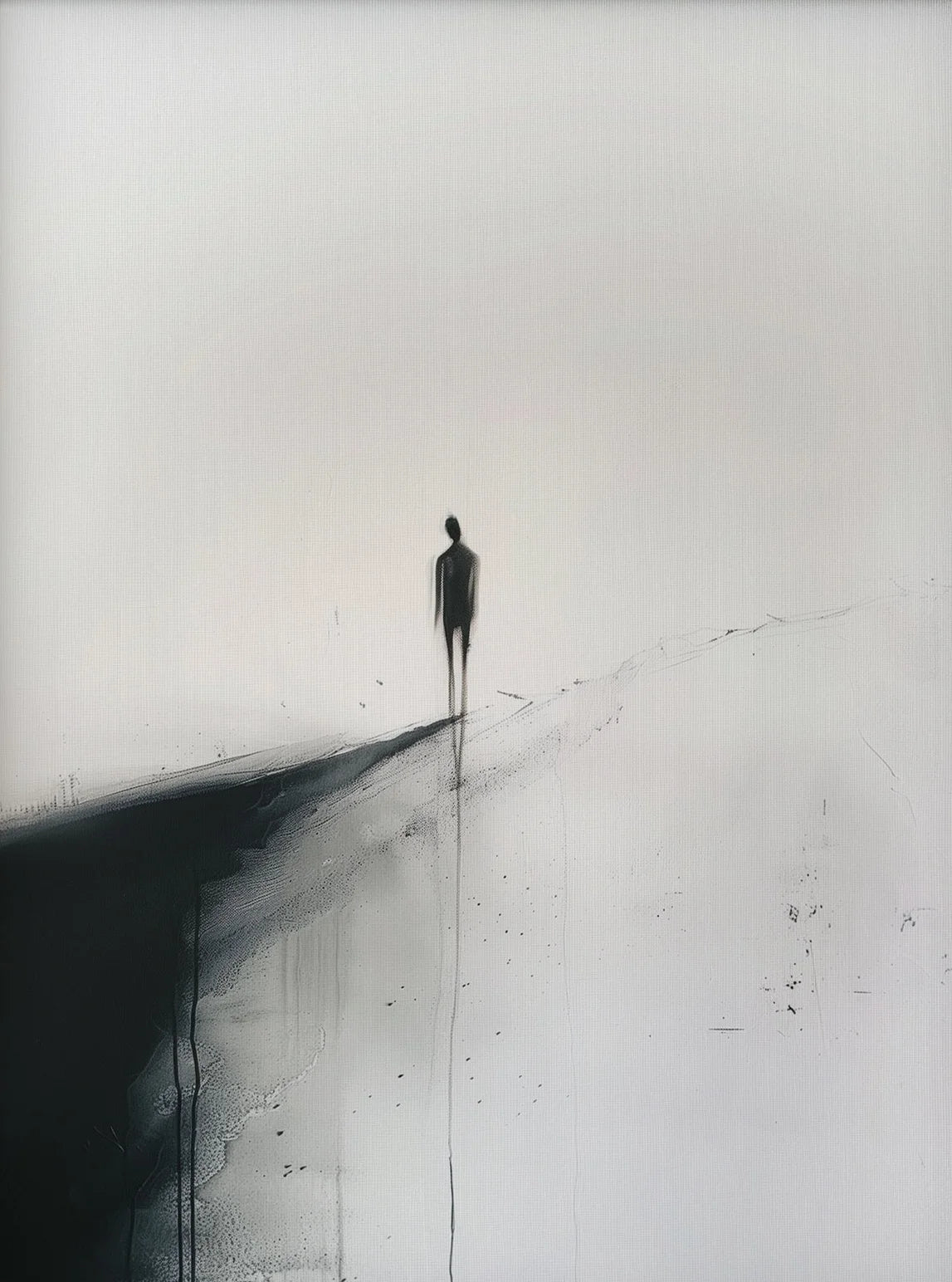 Abstract artwork of a silhouette standing on a white background