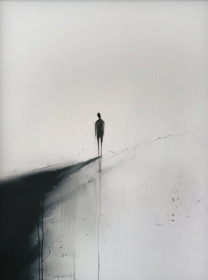 Abstract artwork of a silhouette standing on a white background