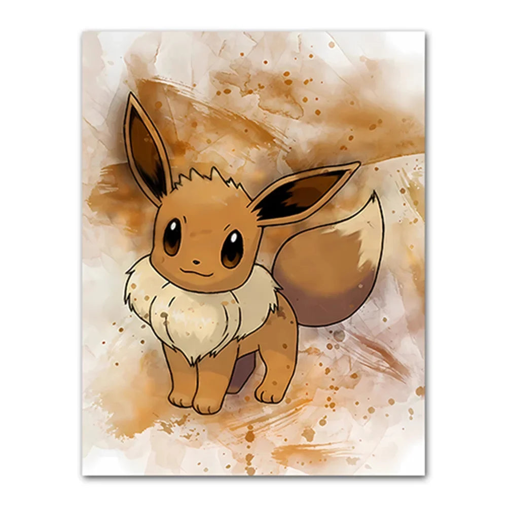 Illustration of a cute, cartoon-like creature with large ears on a beige and brown abstract background.