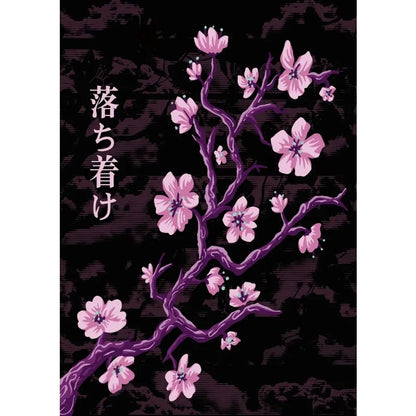 Purple floral branch with pink flowers on a black background