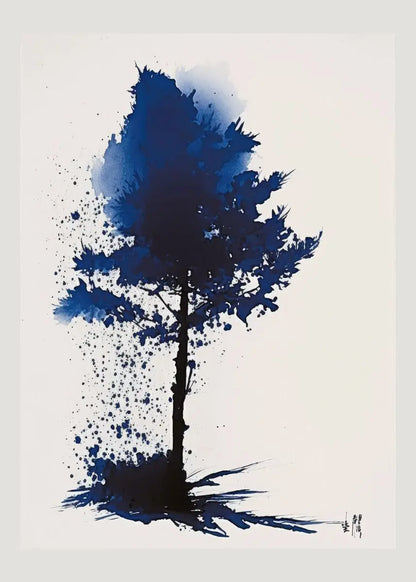 Blue tree silhouette on a white background