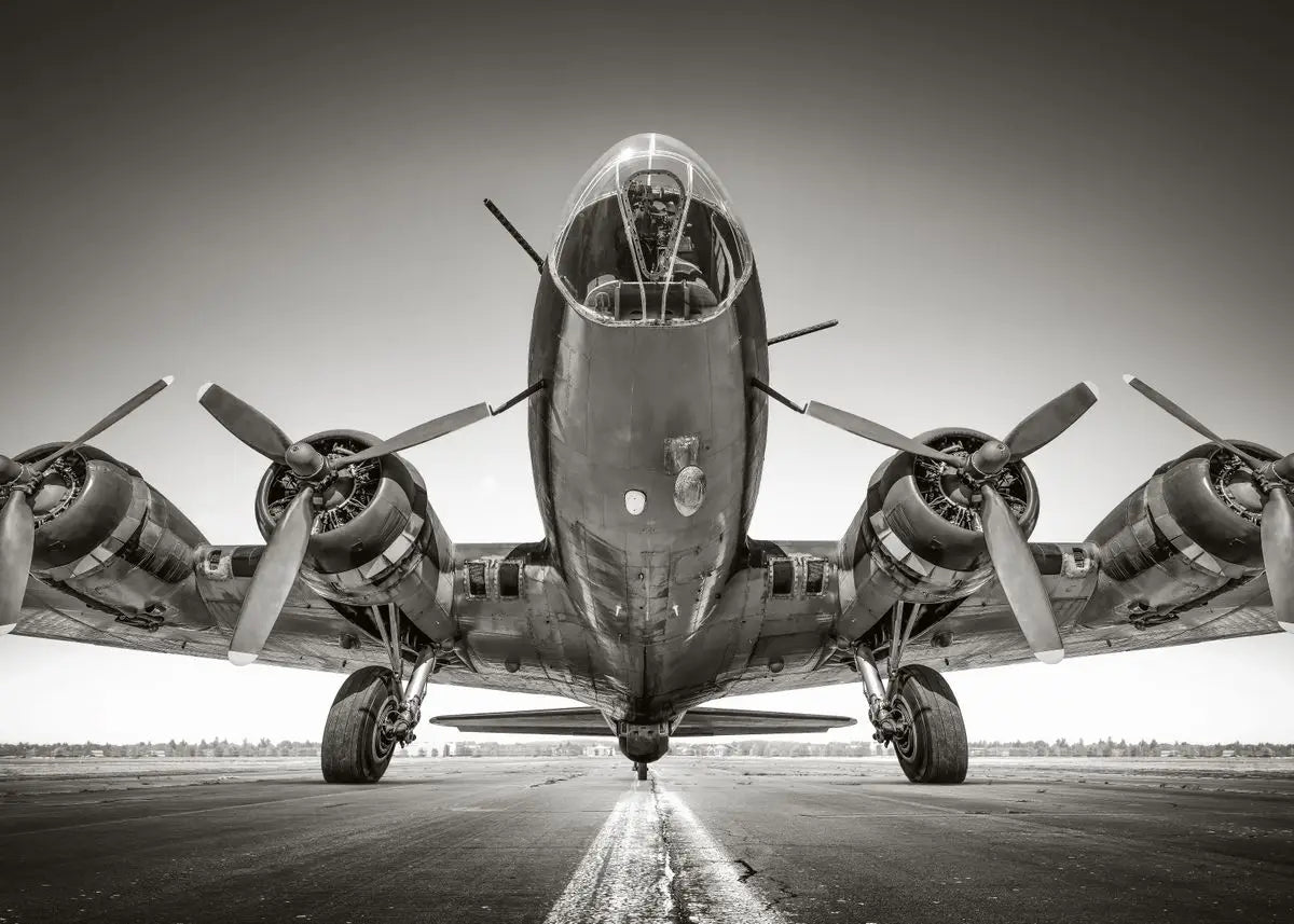 Vintage airplane on a runway with a clear sky