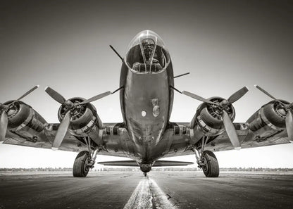 Vintage airplane on a runway with a clear sky