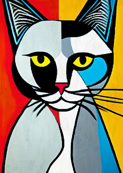 Geometric cat illustration with a colorful background