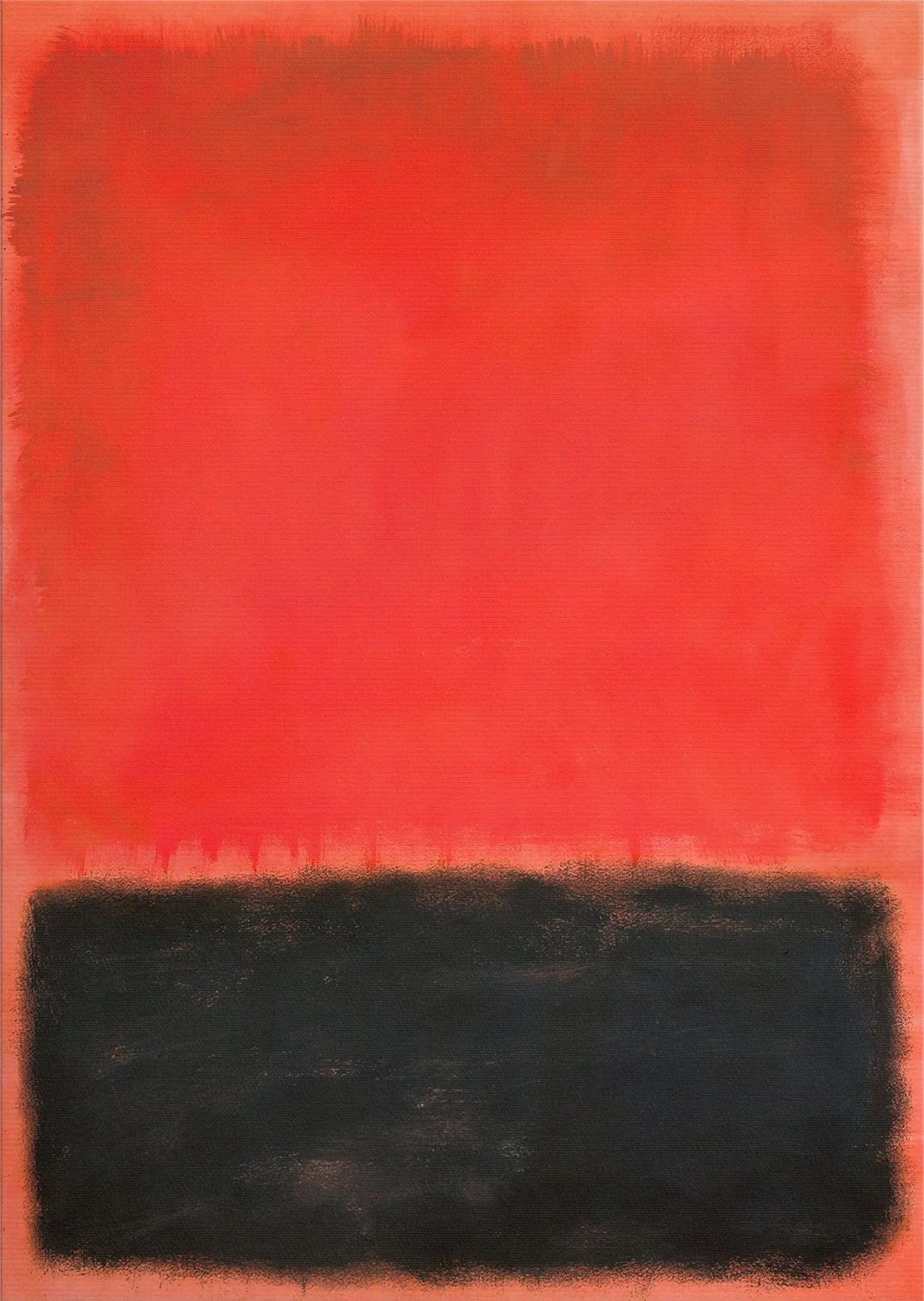 Abstract artwork with a large red square and a smaller black square.