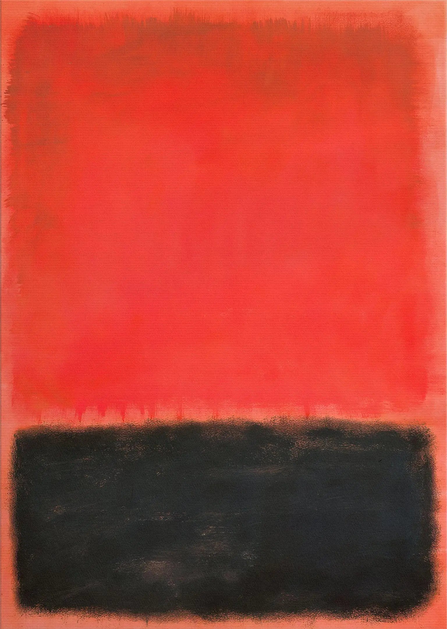 Abstract artwork with a large red square and a smaller black square.