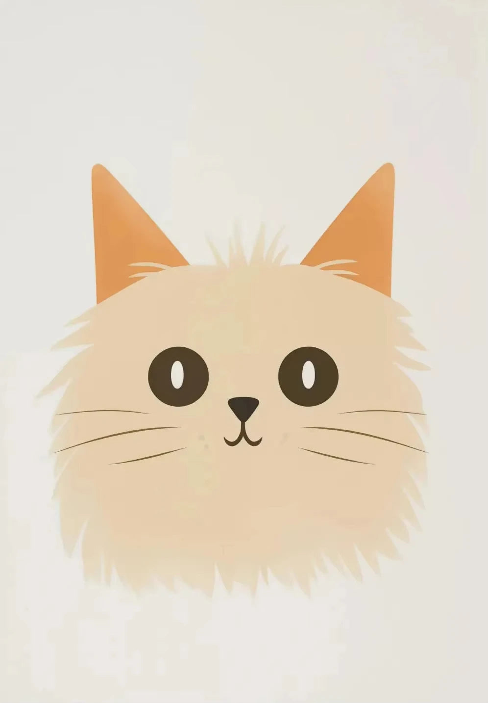 Cartoon cat face with orange ears on a light background