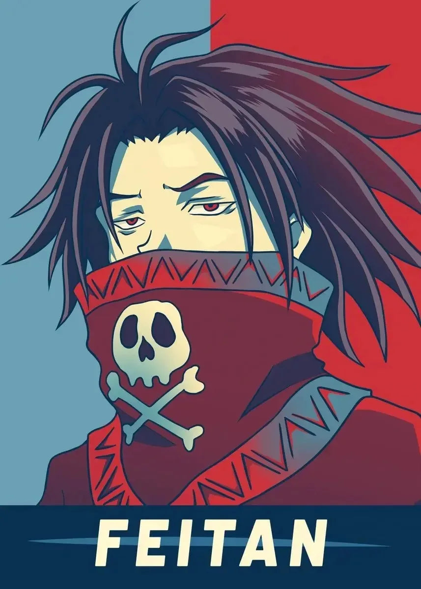 Character with a skull and crossbones design on a colorful background with 'FEITAN' text.