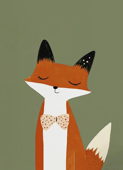 Illustration of a fox wearing a bow tie on a green background