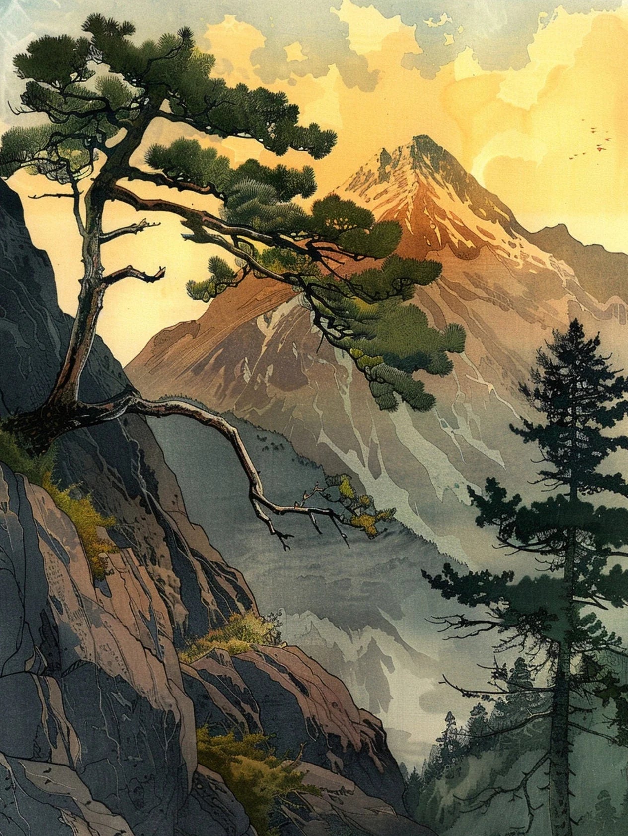 Japanese garden with pond, lanterns, and autumn foliage