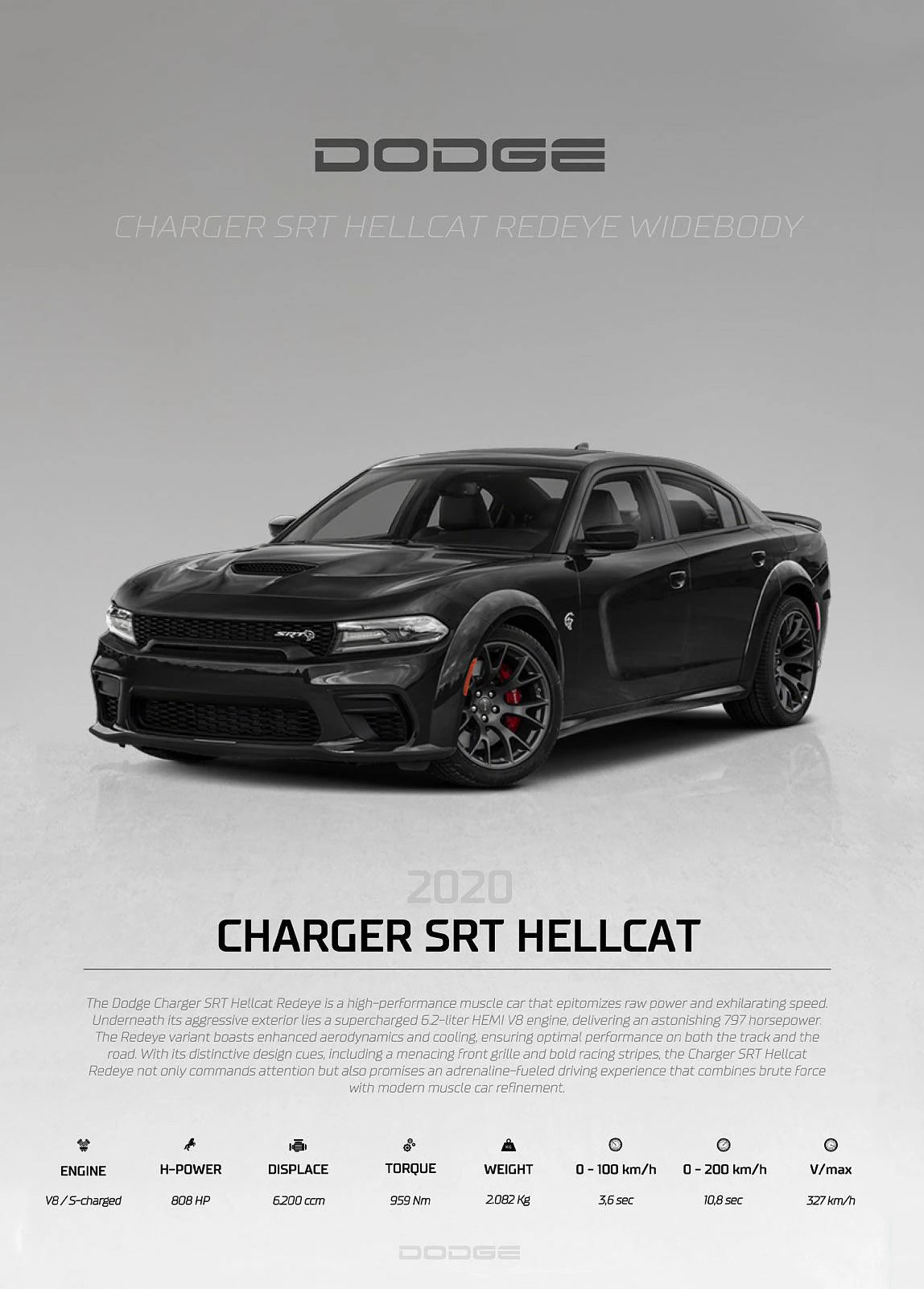 2021 Dodge Charger SRT Hellcat Widebody on a gray background