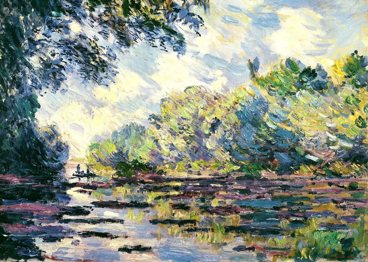 Painting of a landscape with trees and water