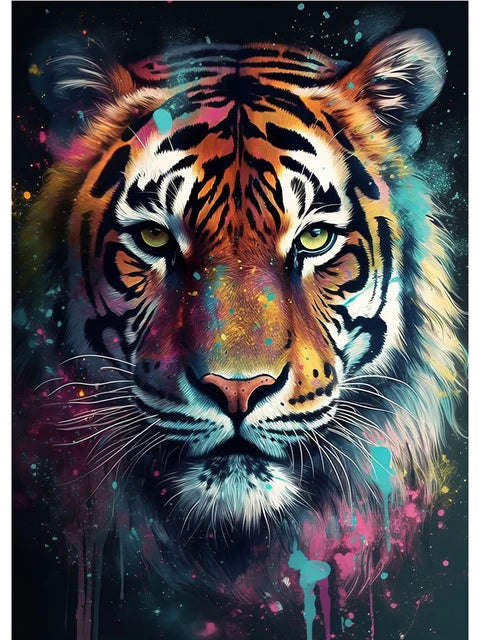 Colorful tiger painting with abstract background