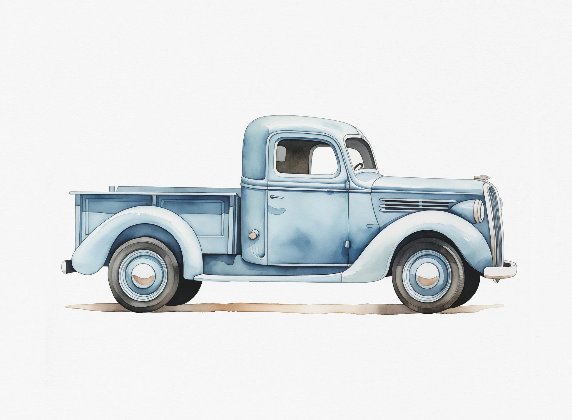 Illustration of a vintage blue truck on a white background