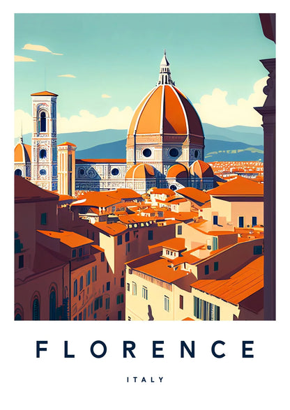 Illustration of Florence with the Duomo and other buildings, labeled 'Florence Italy'.