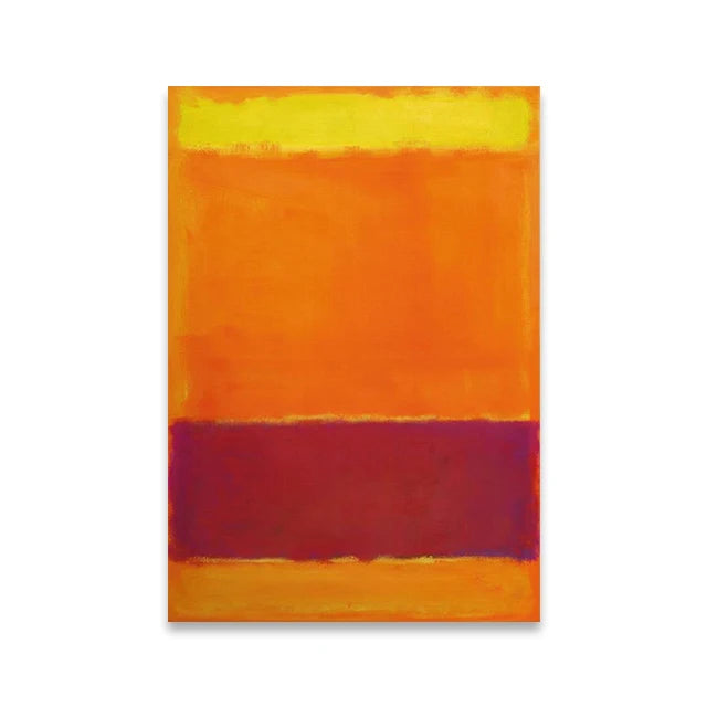 Abstract art with horizontal orange and purple stripes on a white background