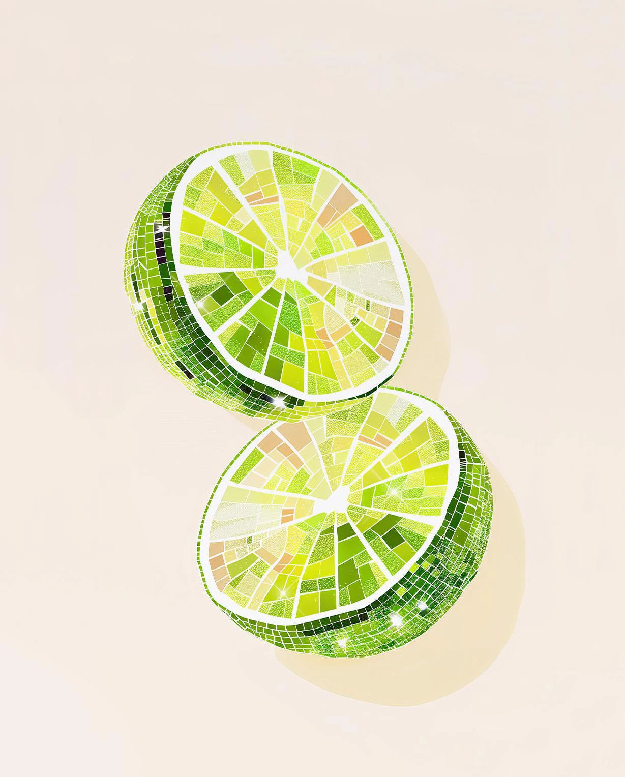 Two green mosaic coasters on a beige background